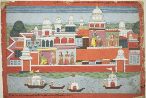 Rukmini Seeks Krishna’s Permission to Visit her Brother Rukma, page from a manuscript of the