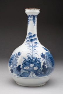 Bottle, c. 1750, England, Liverpool or London, Liverpool, Tin-glazed earthenware, H. 23.9 cm (9 3/8