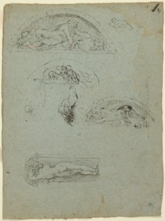 Standing Figure in a Niche and Studies for the Ugolino Group (recto), Red-Robed Prelate in a Crowd