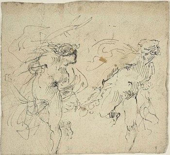 Two Running Male Figures, n.d., Jean Baptiste Carpeaux, French, 1827-1875, France, Pen and brown