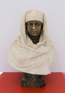 Female Bust (possibly Aïda), c. 1875, Pietro Calvi, Italian, 1833-1884, Italy, Marble and bronze, H