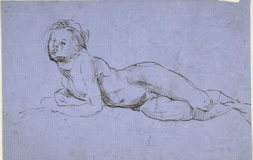 Young Boy Reclining, n.d., Jean Baptiste Carpeaux, French, 1827-1875, France, Pen and brown ink on