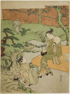 Two Girls Enjoying the Evening Cool in a Garden, c. 1765/70, Suzuki Harunobu ?? ??, Japanese, 1725