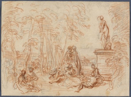 Study for The Feast of Love, c. 1717, Jean Antoine Watteau, French, 1684-1721, France, Red chalk