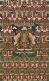 Painted Banner (Thangka) of Amitayus Buddha Surrounded by One Hundred Buddhas, 19th century, Tibet,