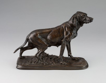 Figure of a Retriever, c. 1840/60, Pierre-Jules Mêne, French, 1810-1879, France, Bronze, dark brown