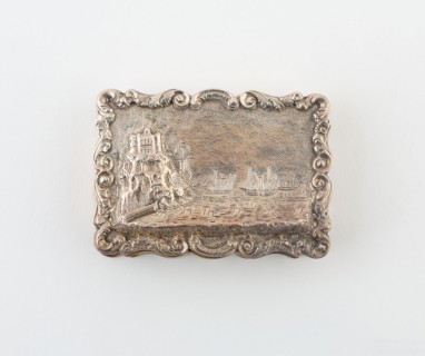 Vinaigrette with Harbor Scene, 1846/47, Marked B&S, Birmingham, England, Birmingham, Silver and