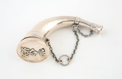 Vinaigrette in the Form of a Hunting Horn, c. 1870/71, Marked SM, London, England, London, Silver