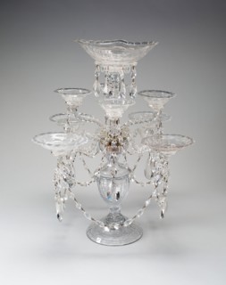 Epergne, c. 1775/80, England, Glass, colorless, free blown and cut, 54 × 37.5 × 39.5 cm (21 1/4 ×