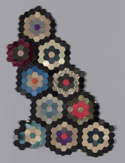 Fragments from Bedcover (Mosaic or Honeycomb Quilt), 1876, United States, a: Silk and cotton,