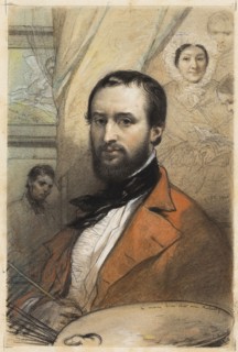 Self-Portrait, 1843, Louis Gallait, Belgian, 1810-1887, Belgium, Black conte crayon, colored