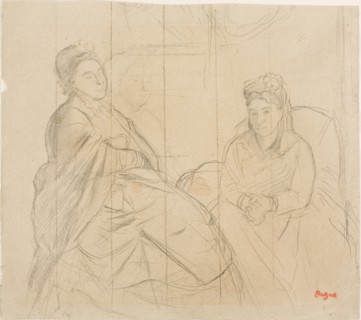 Madame Lisle and Madame Loubens, 1869/72, Edgar Degas, French, 1834-1917, France, Graphite on tan