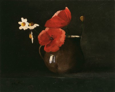 Flowers: Poppies and Daisies, c. 1867, Odilon Redon, French, 1840-1916, France, Oil on cardboard, 7
