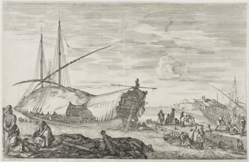 La galère dont le pont est couvert de voiles, 1654/55, Stefano della Bella, Italian, 1610-1664,