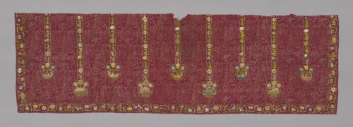 Panel (Showing Symbols of the Four Seasons), 17th century, France, Silk, satin weave self-patterned