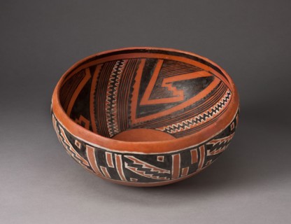 Bowl with Geometric Black-and-White Motifs on Interior and Exterior Survace, A.D. 1300/1400,