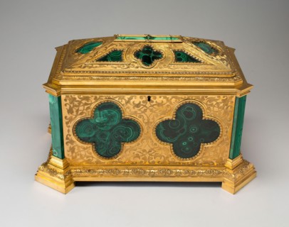 Coffer, c. 1880/90, Russia or England, Russia, Malachite, gilt bronze, steel, and velvet, 28.3 x 47