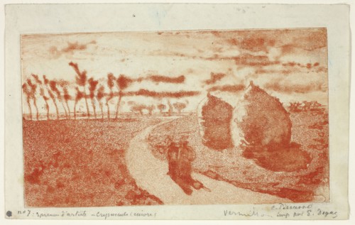 Twilight with Haystacks, 1879, Camille Pissarro (French, 1830-1903), printed by Edgar Degas