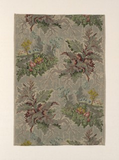 Panel, c. 1734, France, Silk, silvered-metal strips, and gilt- and silvered-metal-strip-wrapped