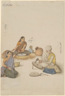 Villagers Grinding Corn, page from the Fraser Album, Company School, c. 1820, India, Delhi, India,