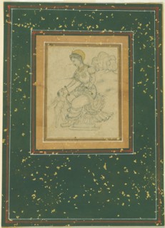 Mother and Child, Mughal period, c. 1625, India, India, Black ink with gold on paper, Image: 9.8 x