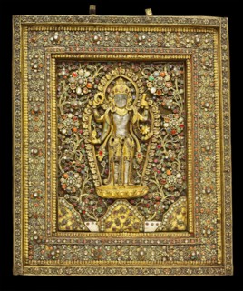 Votive Plaque with God Vishnu, 19th century, Nepal, Kathmandu Valley, Kathmandu Valley, Gilt bronze