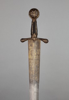 Sword, c. 1500, Northern Italian, Northern Italy, Steel, iron, gilding, wood, and textile (silk
