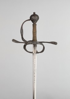 Rapier and Scabbard, c. 1630, Probably Flemish, Flanders, Steel, iron, copper, textile, leather,