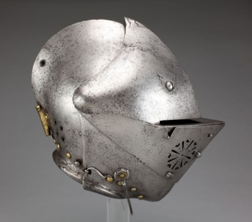 Close Helmet for the Tourney, c. 1580, South German, Augsburg, Augsburg, Steel, brass, and leather,