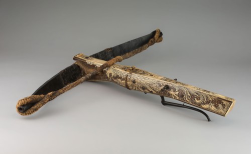 Crossbow, 1730/50, German, Germany, Steel, fruitwood, staghorn, leather, and hemp, 11.4 × 73.7 × 88