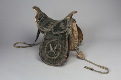 Saddle, late 18th century, possibly 19th century(?), Turkish(?), Spain, Wood, velvet, canvas,