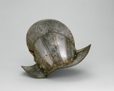 Morion-Burgonet, 1585, Southern German, probably Augsburg, Augsburg, Steel, gilding, and brass, H.