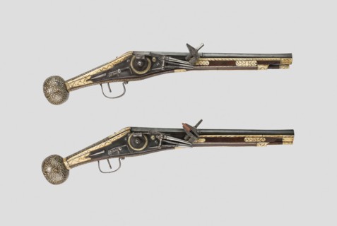 Pair of Wheellock Pistols, 1577, A. Drechsler, German, Dresden, Dresden, Steel, L. 62 cm (24 3/8 in