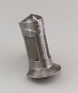 Cartridge Box, c. 1580/90, German, Saxony, Saxony, Wood, buckram, leather, and iron, H. 14.3 cm (5