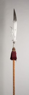 Ceremonial Glaive, 1600, Italian, Italy, Steel, wood (pine), velvet, brass, and gold, L. 287.02 cm