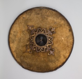 Buckler, 1630/50, Italian or Spanish, Italy, Wood, iron, brass, gilding, silk velvet, and silk