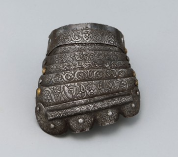 Lames (eight) of a Left Gauntlet, c. 1550/60, Italian or Flemish, Italy, Steel, brass, and leather,