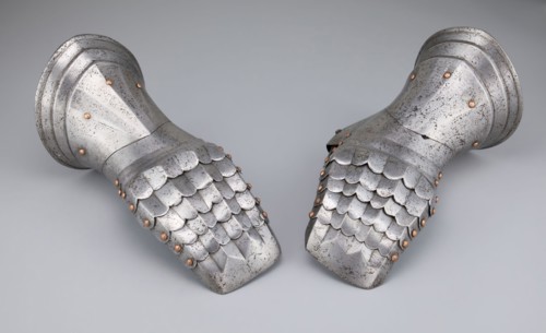 Pair of Mitten Gauntlets, c. 1500/20, Flemish or Spanish, Flanders, Steel, leather, and copper