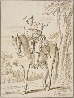 Equestrian Pointing Left, n.d., Charles Parrocel, French, 1688-1752, France, Pen and brown ink,