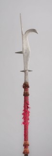 Bill (Ronca), 16th century, Italian, Italy, Steel, wood (oak), brass, and damask, L. 228.6 cm (90