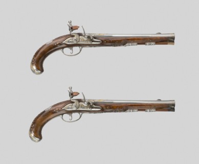 Pair of Flintlock Pistols, c. 1720, German, Suhl, Thuringia, Suhl, Steel, gilding, gold, and