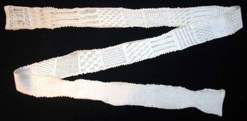 Sampler, 1825/75, Germany, Cotton, knitted, glass beads attached to form initials at one end,