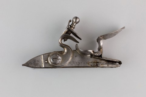 Flintlock of a Gun, 1740, English, London, Locksmith: William Turvey, Europe, Steel, L. 14.5 cm (5