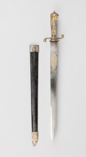 Hunting Hanger with Scabbard, 1740/60, French, France, Steel, gilding, wood and leather, Overall L.