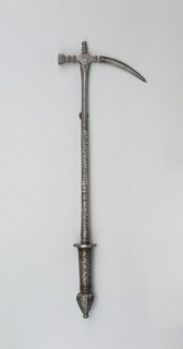War Hammer, early 17th century, German, possibly French, France, Iron and silver, L. 62.2 cm (24