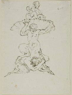 Fountain with Satyr and Putto (recto), Punchinello (verso), n.d., Unknown artist, Italian or