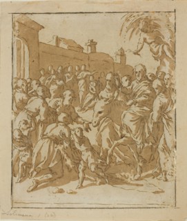 Christ Entering Jerusalem, 1600/10, Marcantonio Bassetti, Italian, 1586-1630, Italy, Pen and brown