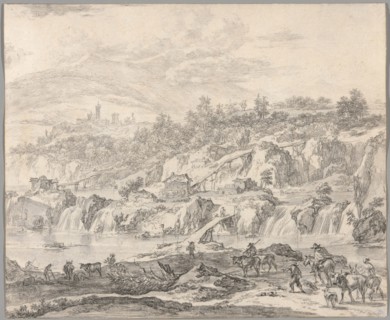 Landscape with Waterfalls and Bridges, Peasants in the Foreground, c. 1670, Nicolaes Berchem, the