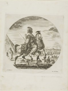 Black Horseman, c. 1651, Stefano della Bella, Italian, 1610-1664, Italy, Etching in black on ivory