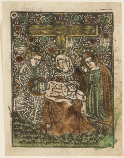 The Pietà, 1460–65, Bavarian, 15th century, Germany, Metalcut in black hand colored with brush and